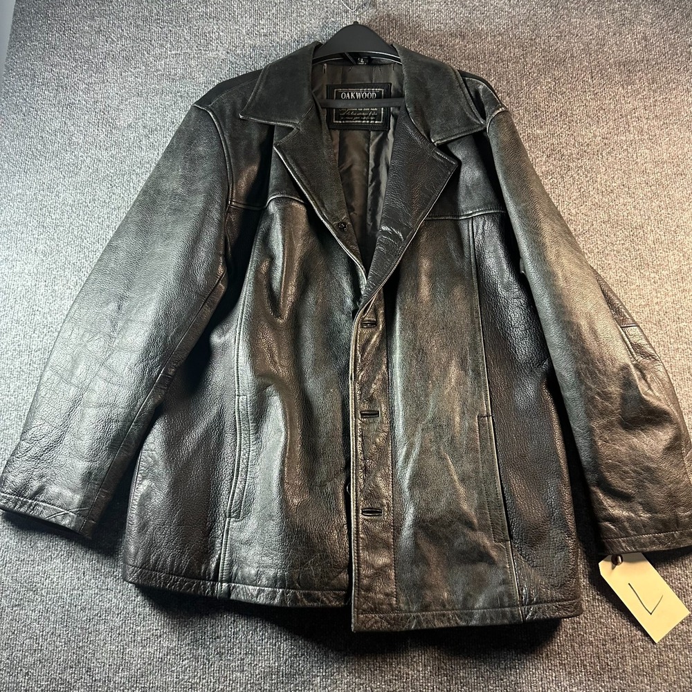Oakwood Classic Leather Jacket Mens L Black Single-Breasted Heavyweight Winter